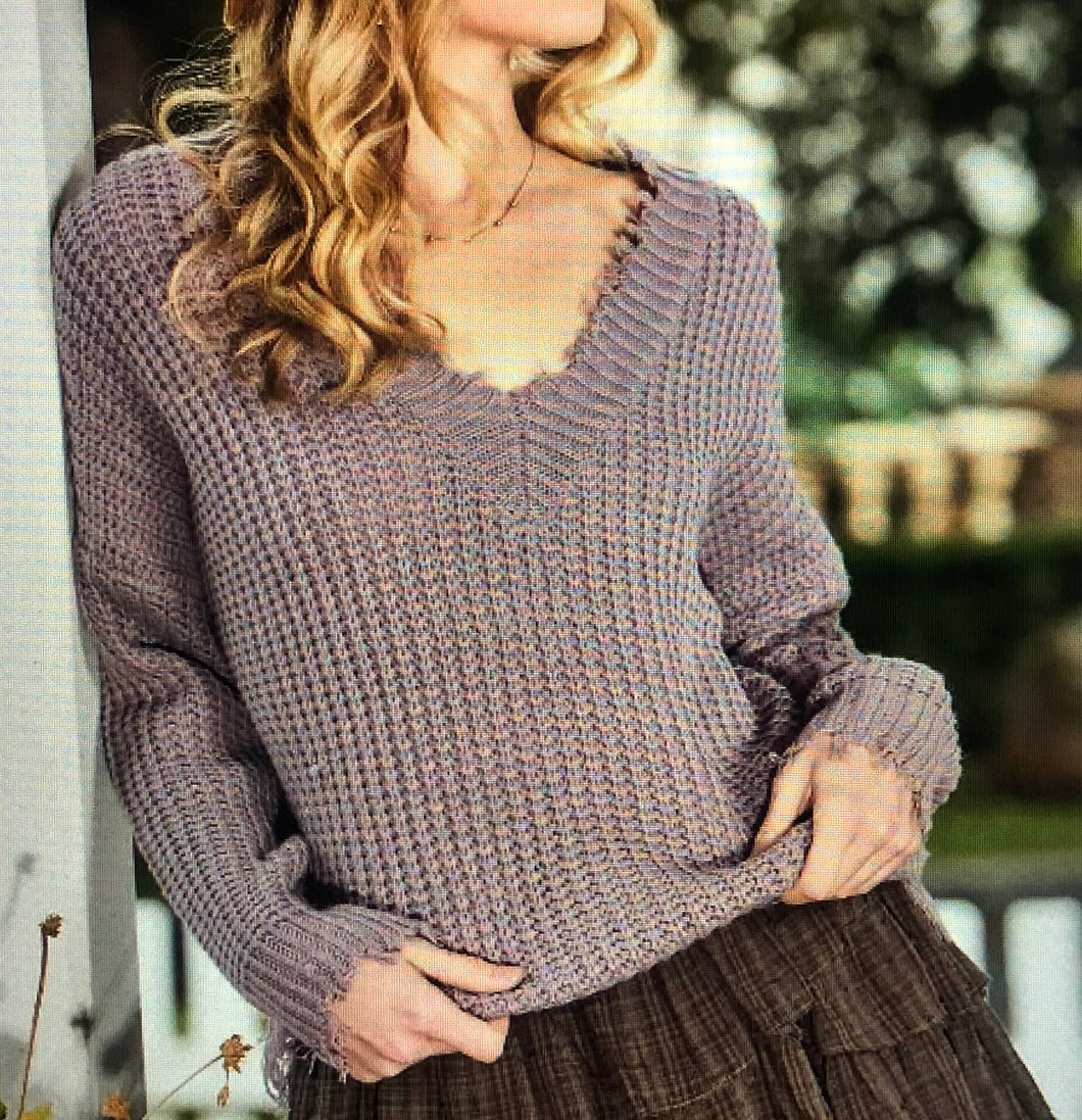 Bianca Frayed Sweater (Purple Ash)