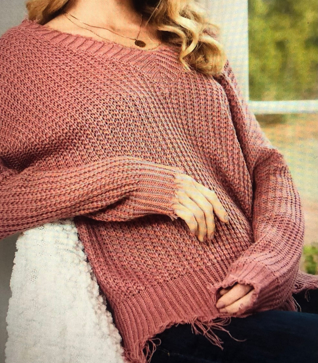 Bianca Frayed Sweater (Rose)
