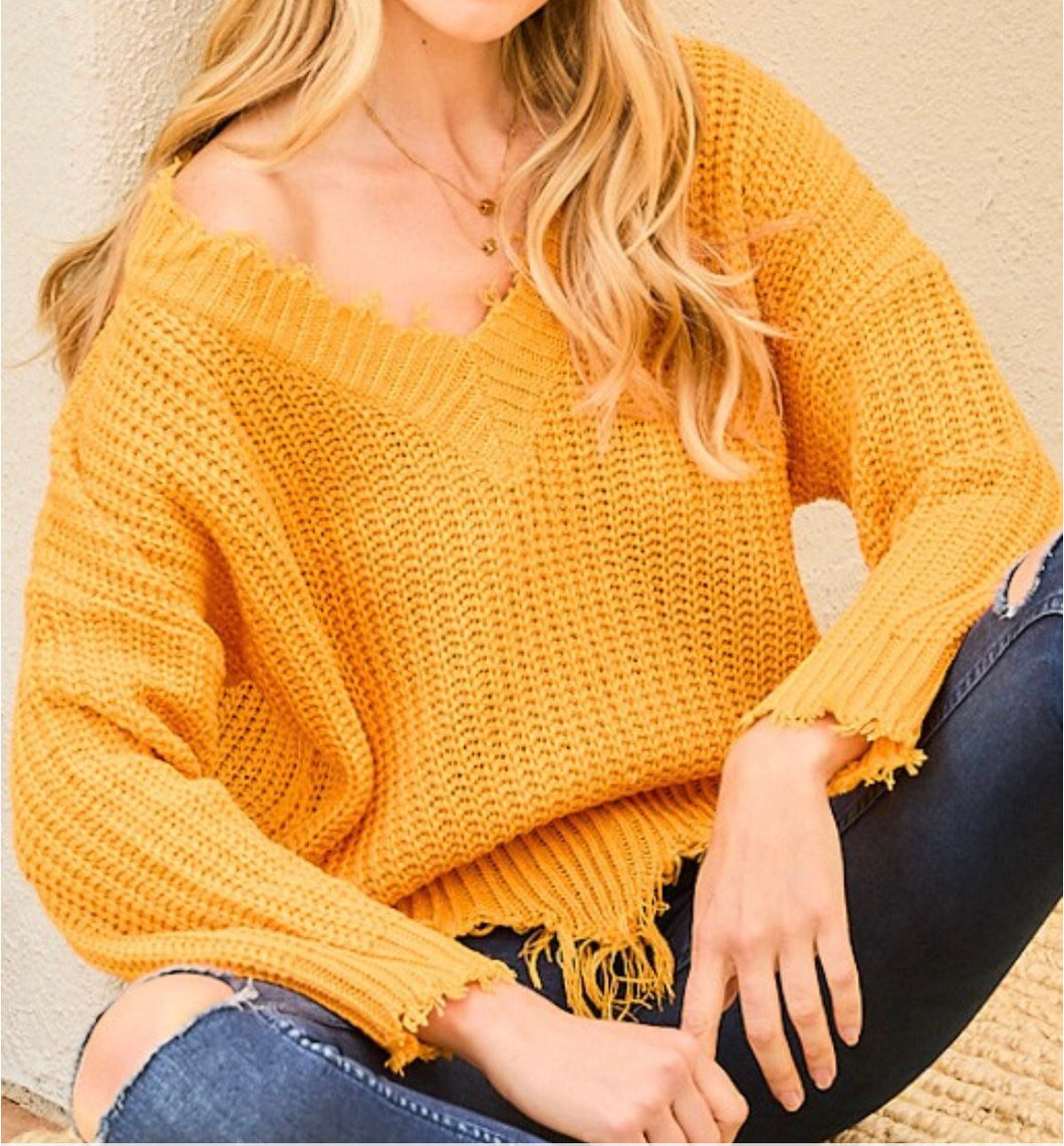 Bianca Frayed Sweater (Y Orange)