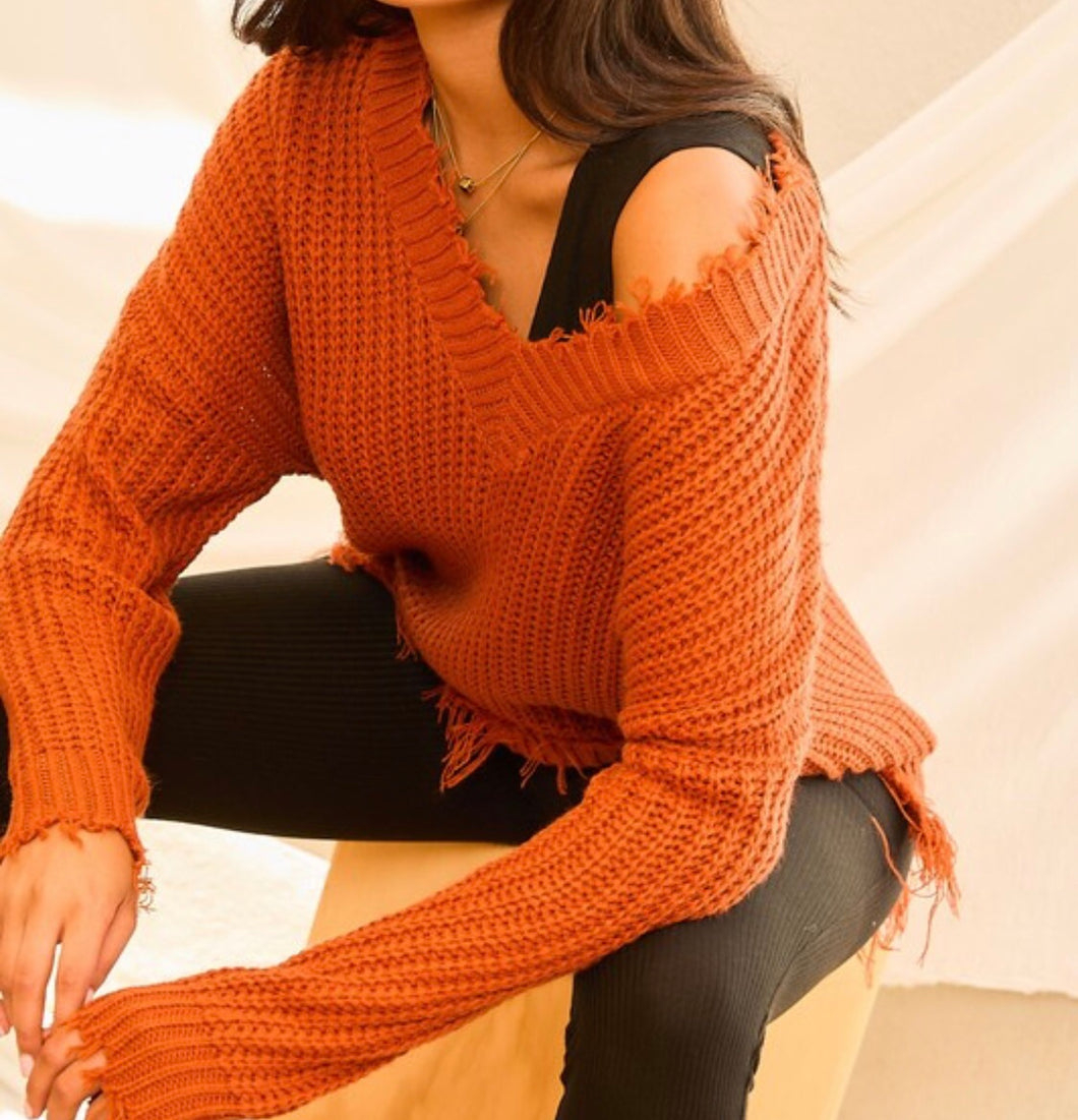 Bianca Frayed Sweater (Rust)